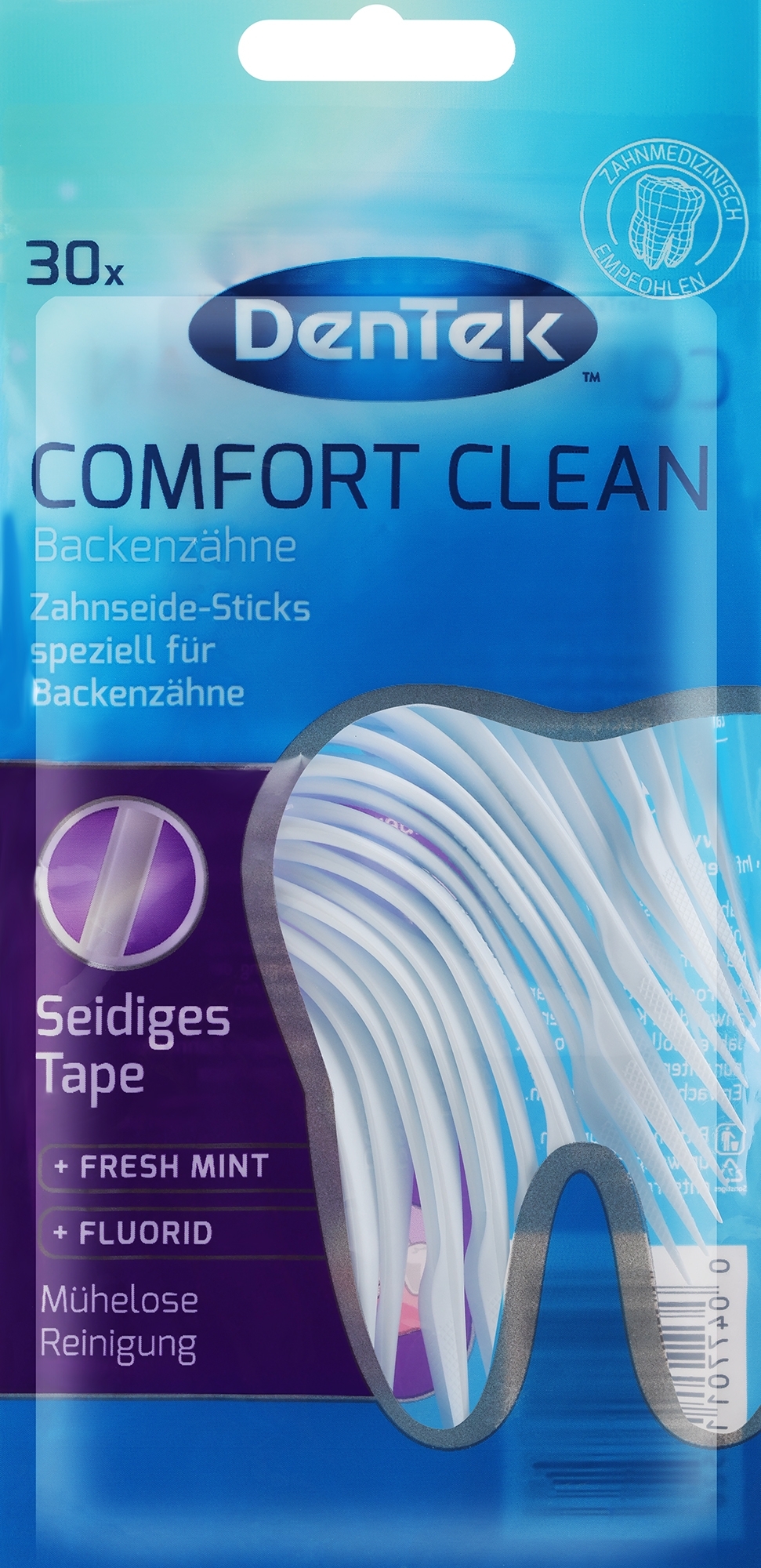 2in1 Zahnseide-Sticks und Zahnstocher mit angerauter Oberfläche für Backenzähne 30 St. - DenTek Comfort Clean — Bild 30 St.