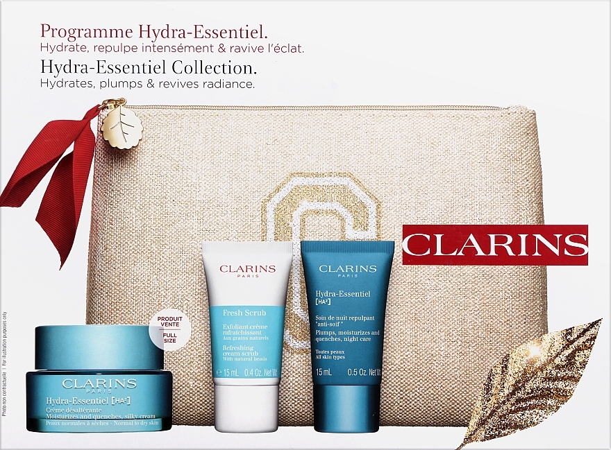 Gesichtspflegeset - Clarins Hydra-Essentiel Collection (Gesichtscreme 50ml + Creme-Peeling 15ml + Creme 15ml + Kosmetiktasche 1 St.) — Bild N2