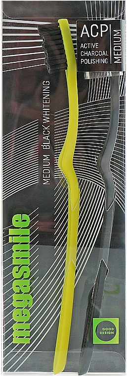 Zahnbürste Schwarzes Aufhellen gelb + schwarz - Megasmile Medium Whiteninng Toothbrush — Bild N1