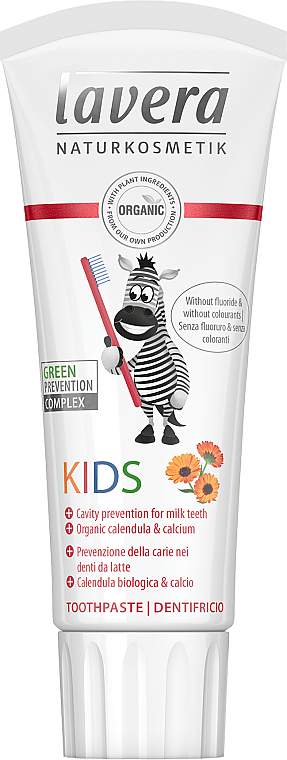 Fluoridfreie Kinderzahnpasta mit Ringelblume und Kalzium - Lavera Kids Toothpaste Organic Calendula and Calcium Fluoride — Bild N1