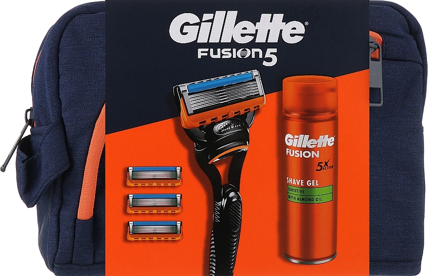 Set - Gillette Fusion 5 (gel/200ml + razor/1pc + blade/3pcs + bag/1pc) — Bild N1