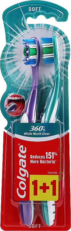 Zahnbürste weich 360 lila, grün 2 St. - Colgate 360 Whole Mouth Clean Soft — Bild N1