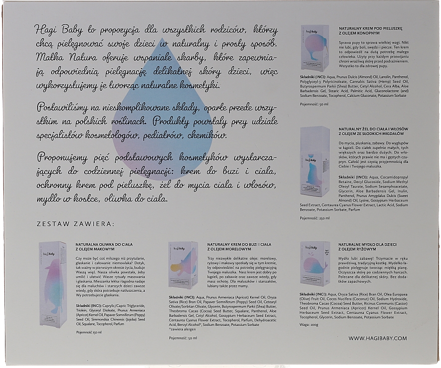 Körperpflegeset - Hagi Baby (Köreperöl 150 ml + Windelcreme 50 ml + Seife 100 g + Shampoo-Duschgel 250 ml + Gesichts- und Körpercreme 50 ml) — Bild N3