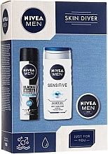 Düfte, Parfümerie und Kosmetik Körperpflegeset - Nivea Men Skin Diver (Deospray 150ml + Duschgel 250ml + Gesichtscreme 30ml)