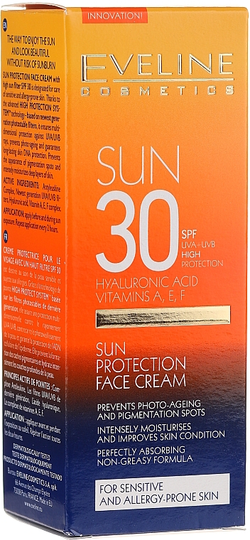 Sonnenschutzcreme für empfindliche und zu Allergien neigenede Gesichtshaut SPF 30 - Eveline Cosmetics Sun Protection Face Cream SPF 30 — Bild N1