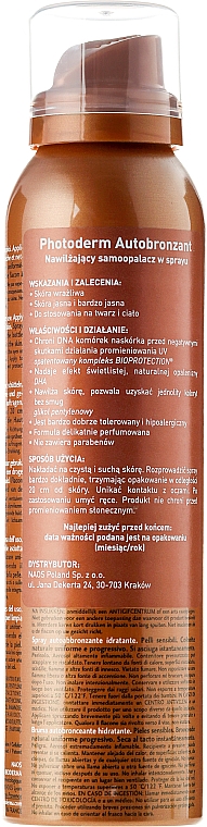 Feuchtigkeitsspendender Selbstbräuner für empfindliche Haut - Bioderma Photoderm Moisturising Tanning Spray — Bild N2