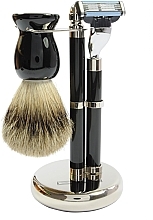 Düfte, Parfümerie und Kosmetik Set - Golddachs Finest Badger, Mach3 Black Chrom (sh/brush + razor + stand)