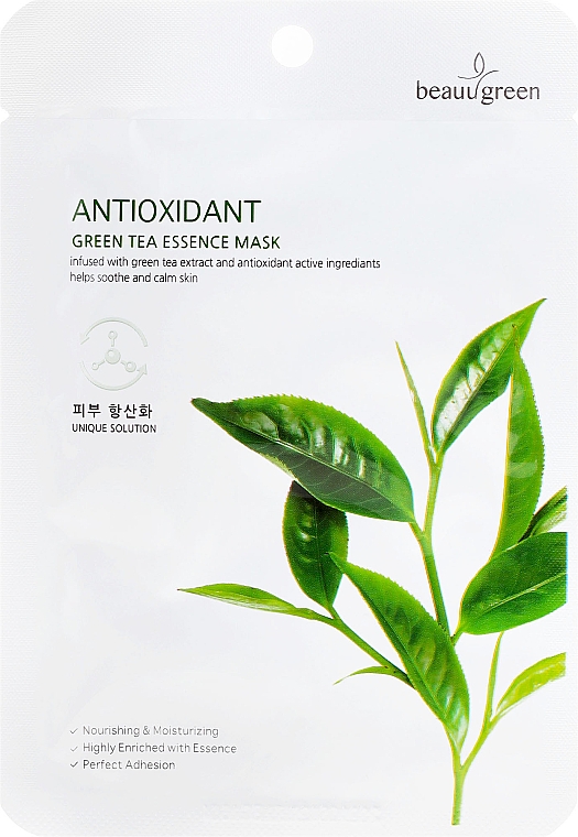 Tuchmaske mit grünem Tee - Beauugreen Antioxidant Green Tea Essence Mask — Bild N1