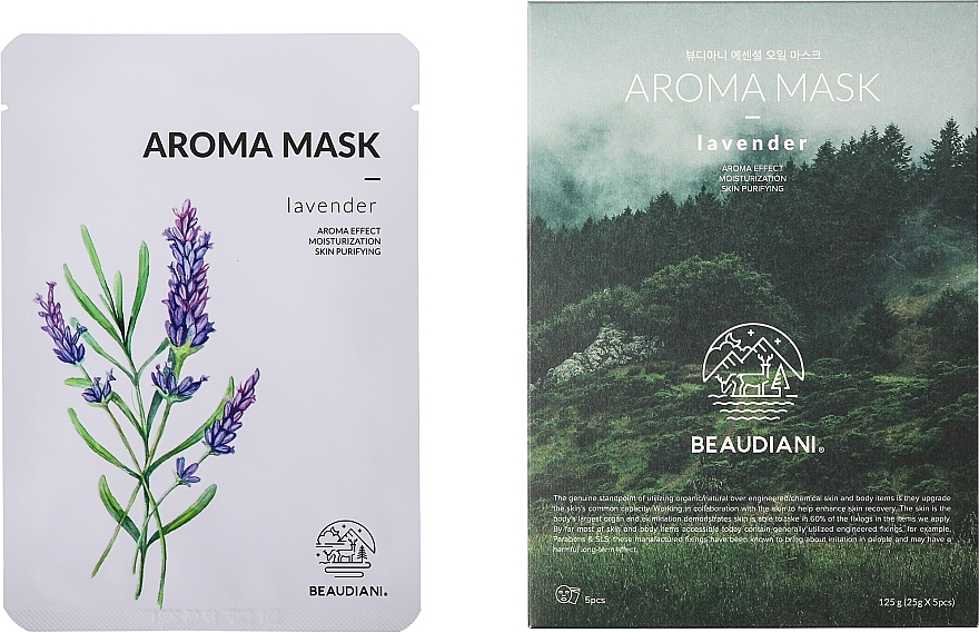 Beruhigende Tuchmaske für das Gesicht mit ätherischem Lavendelöl für empfindliche Haut - Beaudiani Aroma Mask Lavender — Bild N2