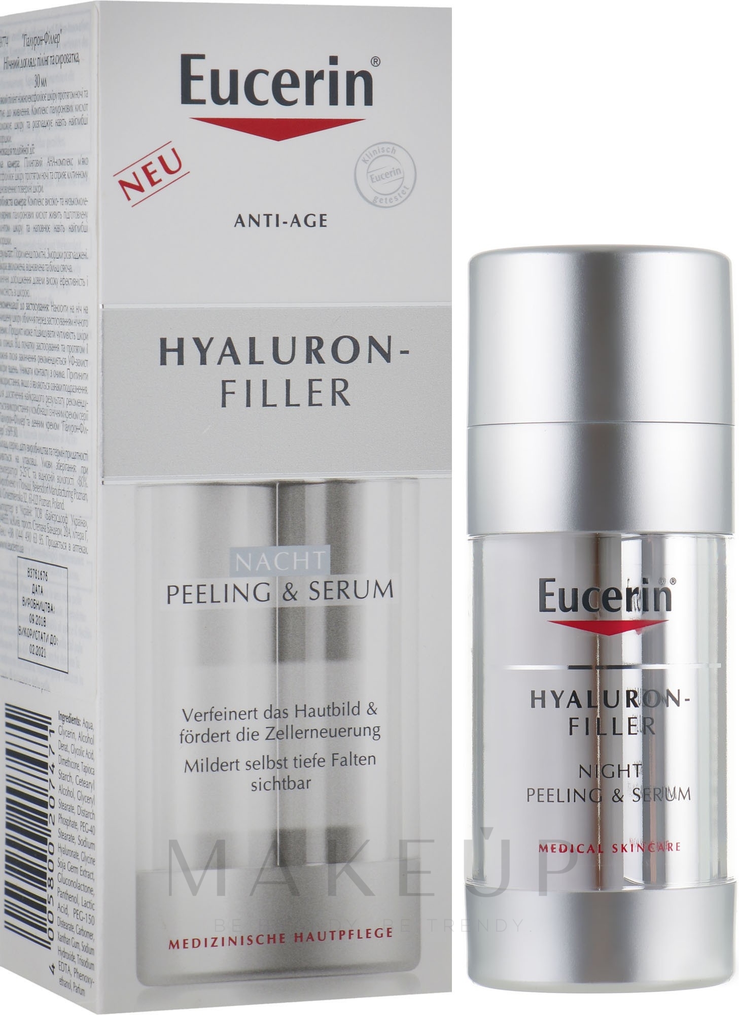 Regenerierendes Peeling-Serum für die Nacht mit Hyaluronsäure - Eucerin Hyaluron-Filler Night Peeling & Serum — Bild 30 ml