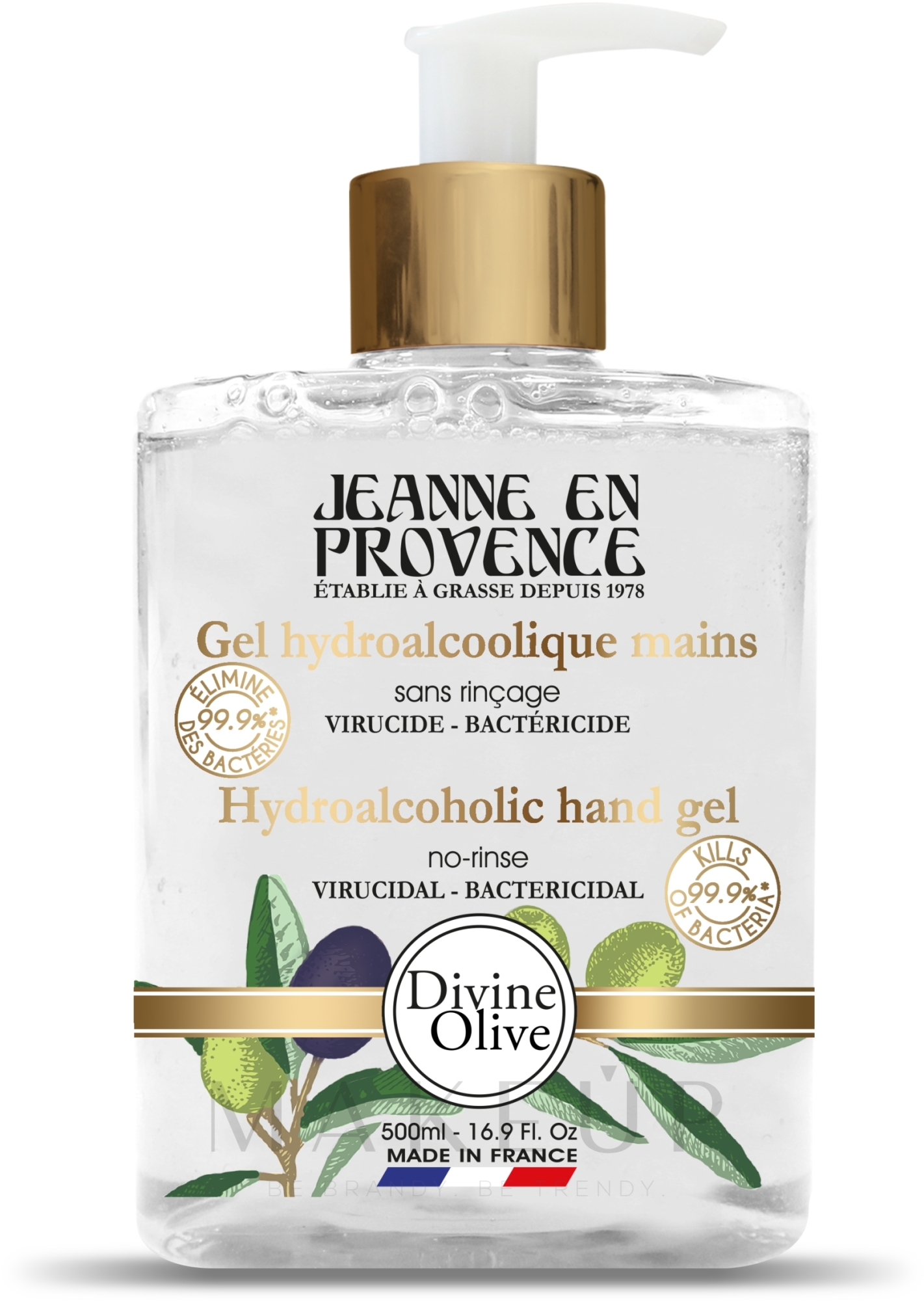 Hydroalkoholisches Gel für die Hände mit Spender - Jeanne en Provence Divine Olive Hydroalcoholic Hand Gel — Bild 500 ml